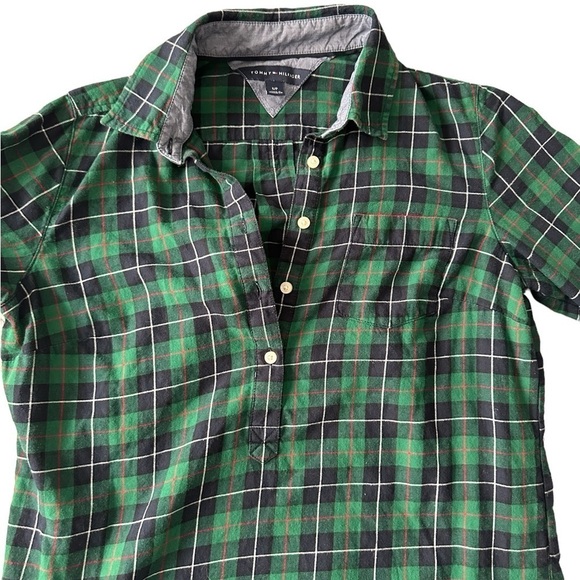 Tommy Hilfiger Green plaid women's partial button-down long sleeve shirt size Sm - Picture 6 of 10